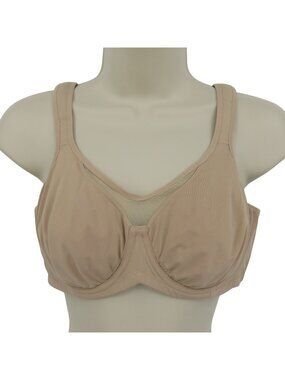 HSIA 34D T Shirt Bra Solid Beige Underwire Unlined Sheer Mesh Panel Wide Straps